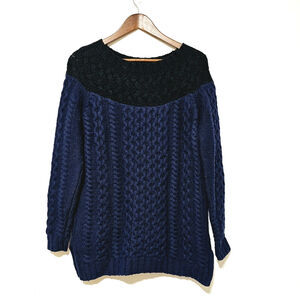 Boden Cable Knit Chunky Swester Women's Sz 8 Navy Black Wool/Alpaca/Mohair Blend